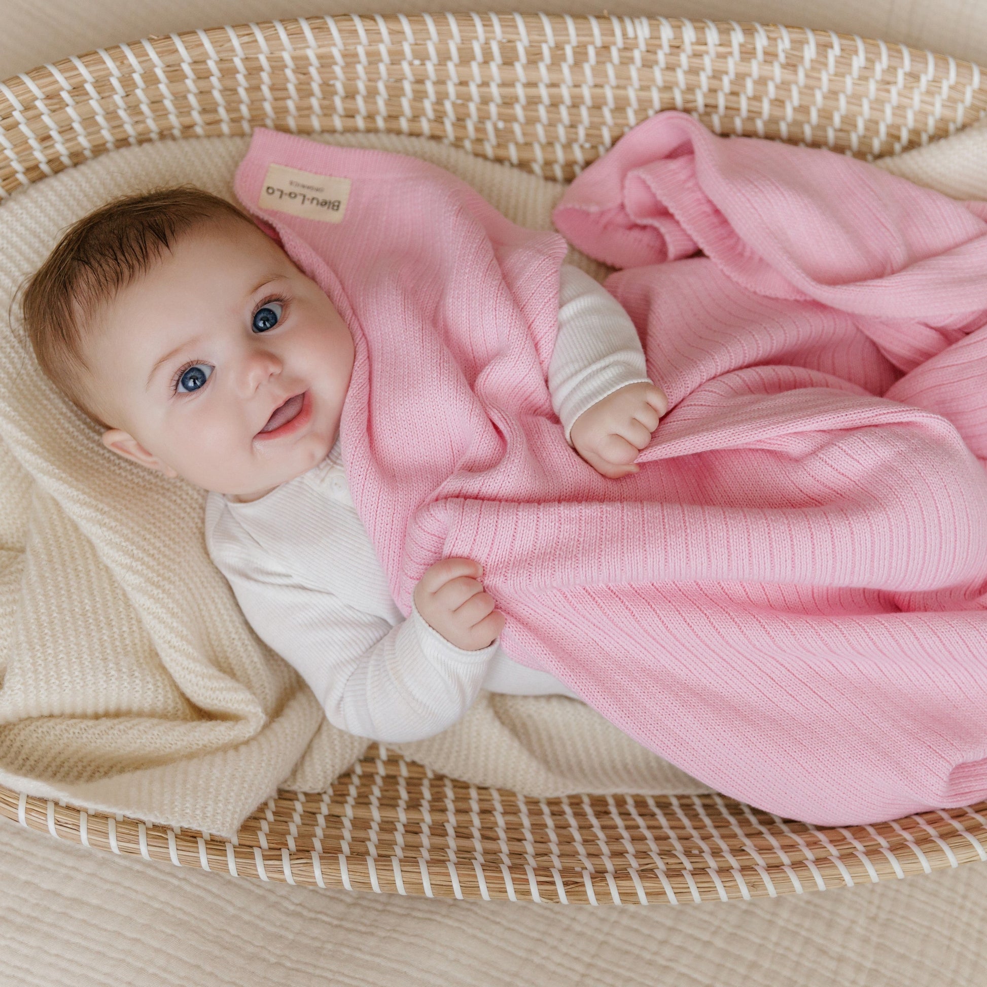 Baby Organic Ribbed Knit Cotton Baby Blanket Bleu La La
