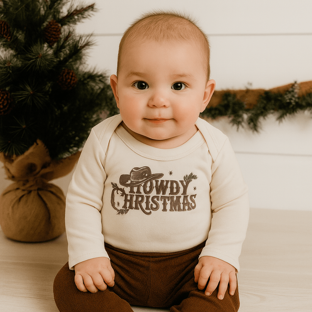 Baby long sleeve graphic bodysuit | howdy christmas finn + emma