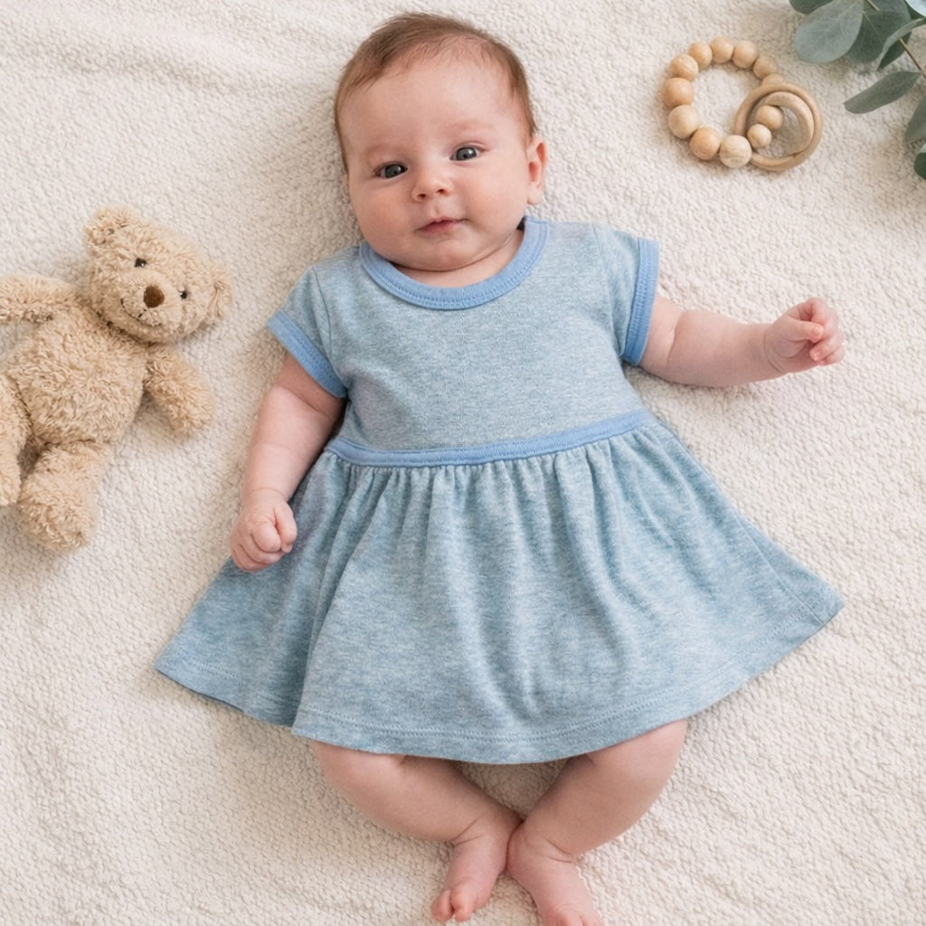 Baby short sleeve twirl dress | periwinkle colorblock finn + emma
