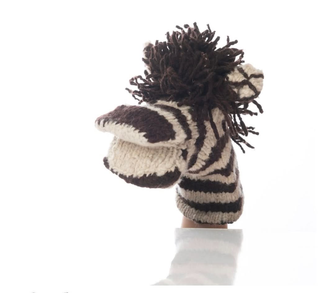 Baby Organic Wool Knit Hand Puppet  | Zachary the Zebra finn + emma